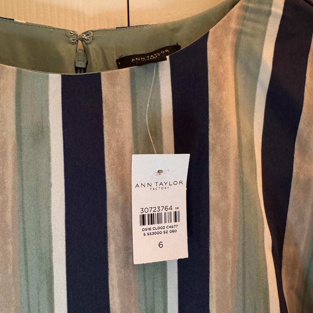 NWT Ann Taylor Factory Striped Tie Waist‎ Midi Dress Size 6 Career Casual Breezy - Picture 4 of 7